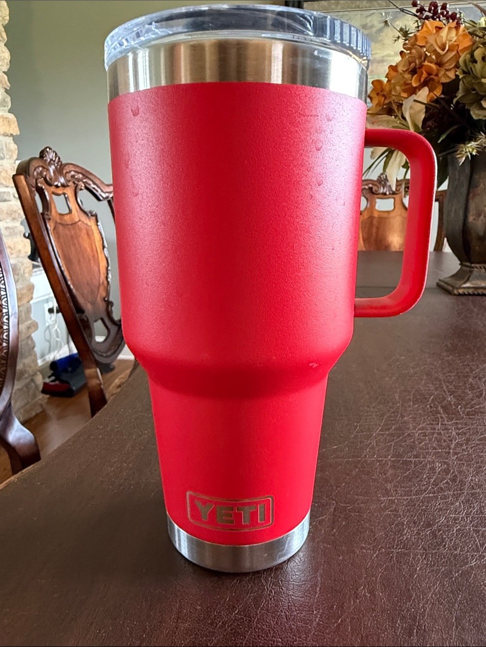 Yeti Red Insulated Travel Tumbler with Handle and Clear Lid